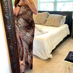 Leopard/Cheetah Print Long Slit Draped Dress🔥